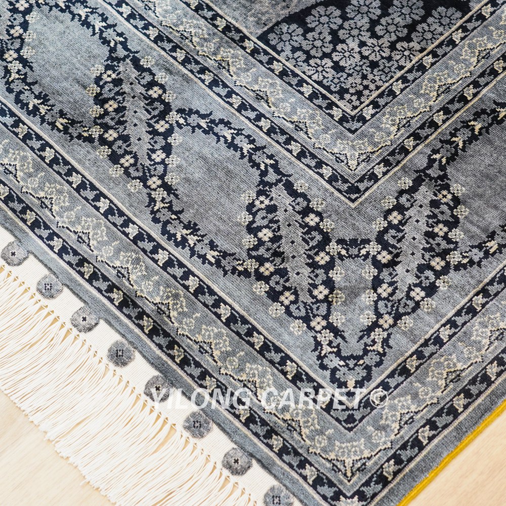 Turkish Rug Black Oriental Handmade Area Silk Rug 4x6ft - Image 5