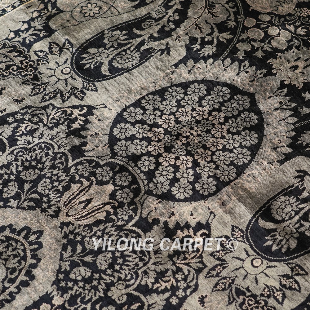 Turkish Rug Black Oriental Handmade Area Silk Rug 4x6ft - Image 6