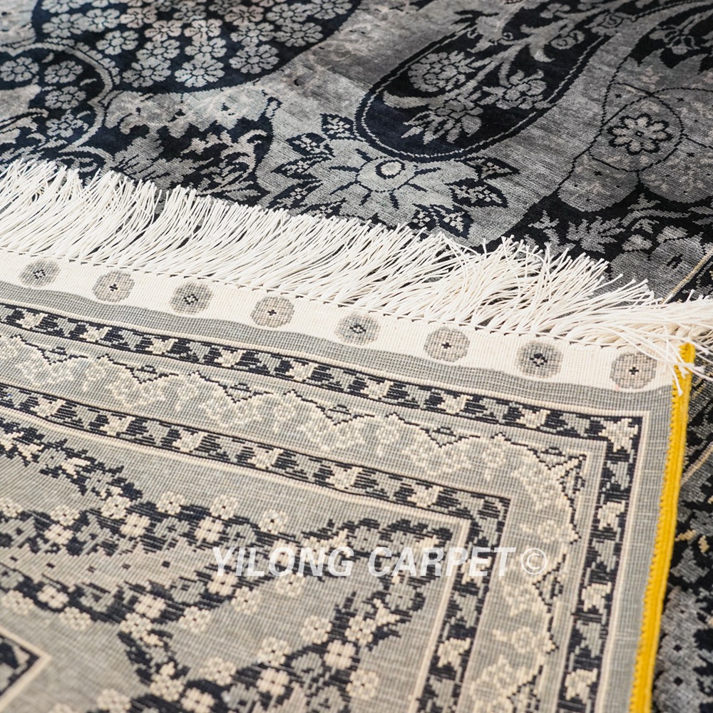 Turkish Rug Black Oriental Handmade Area Silk Rug 4x6ft - Image 8