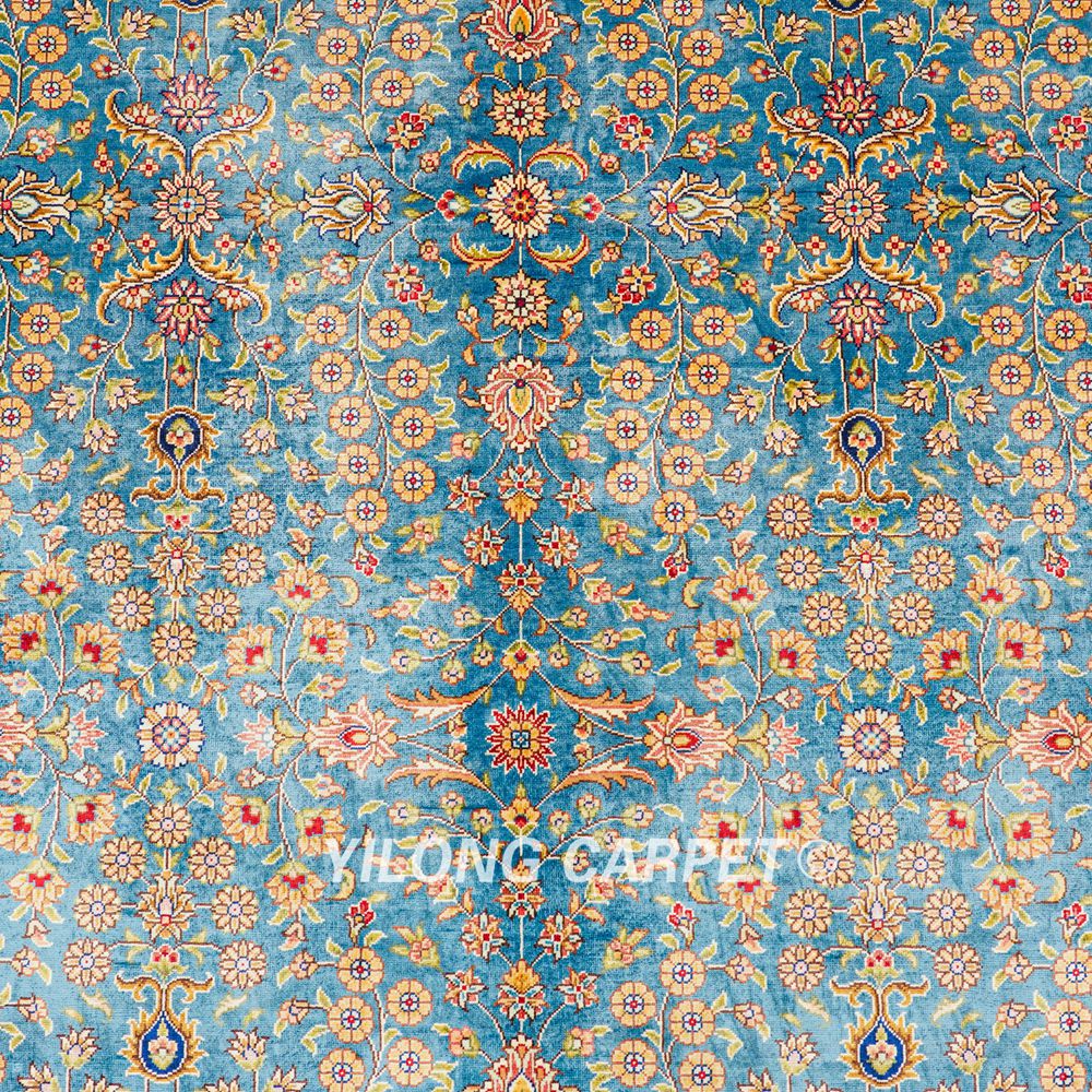 Turkish Rug Blue Seven Hill Flowers Oriental Handmade Area Silk Rug 4x6ft - Image 5