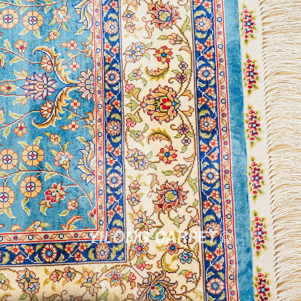 Turkish Rug Blue Seven Hill Flowers Oriental Handmade Area Silk Rug 4x6ft - Image 8