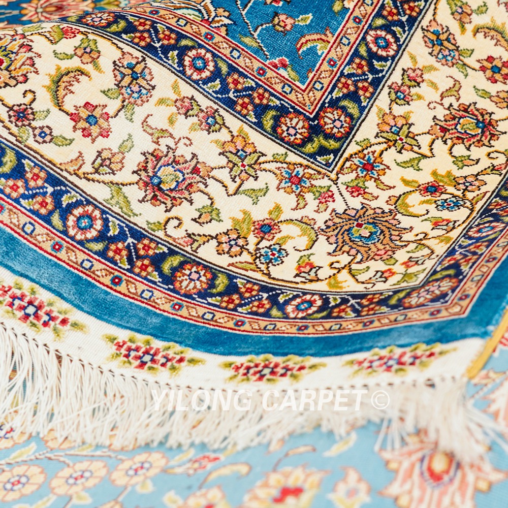 Turkish Rug Blue Seven Hill Flowers Oriental Handmade Area Silk Rug 4x6ft - Image 9