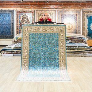 Turkish Rug Blue Seven Hill Flowers Oriental Handmade Area Silk Rug 4x6ft