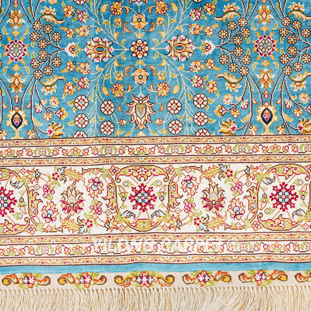 Turkish Rug Blue Seven Hill Flowers Oriental Handmade Area Silk Rug 4x6ft - Image 6