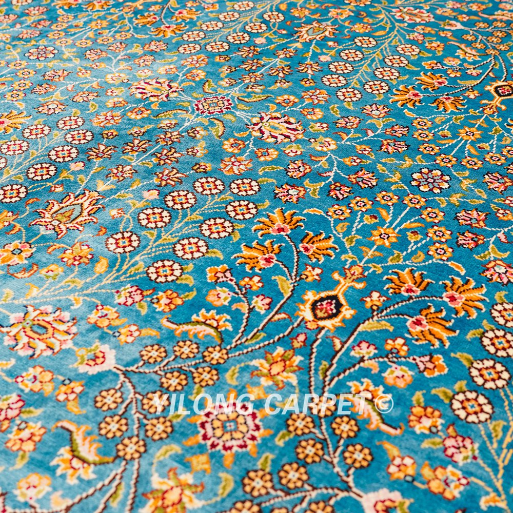 Turkish Rug Blue Seven Hill Flowers Oriental Handmade Area Silk Rug 4x6ft - Image 7