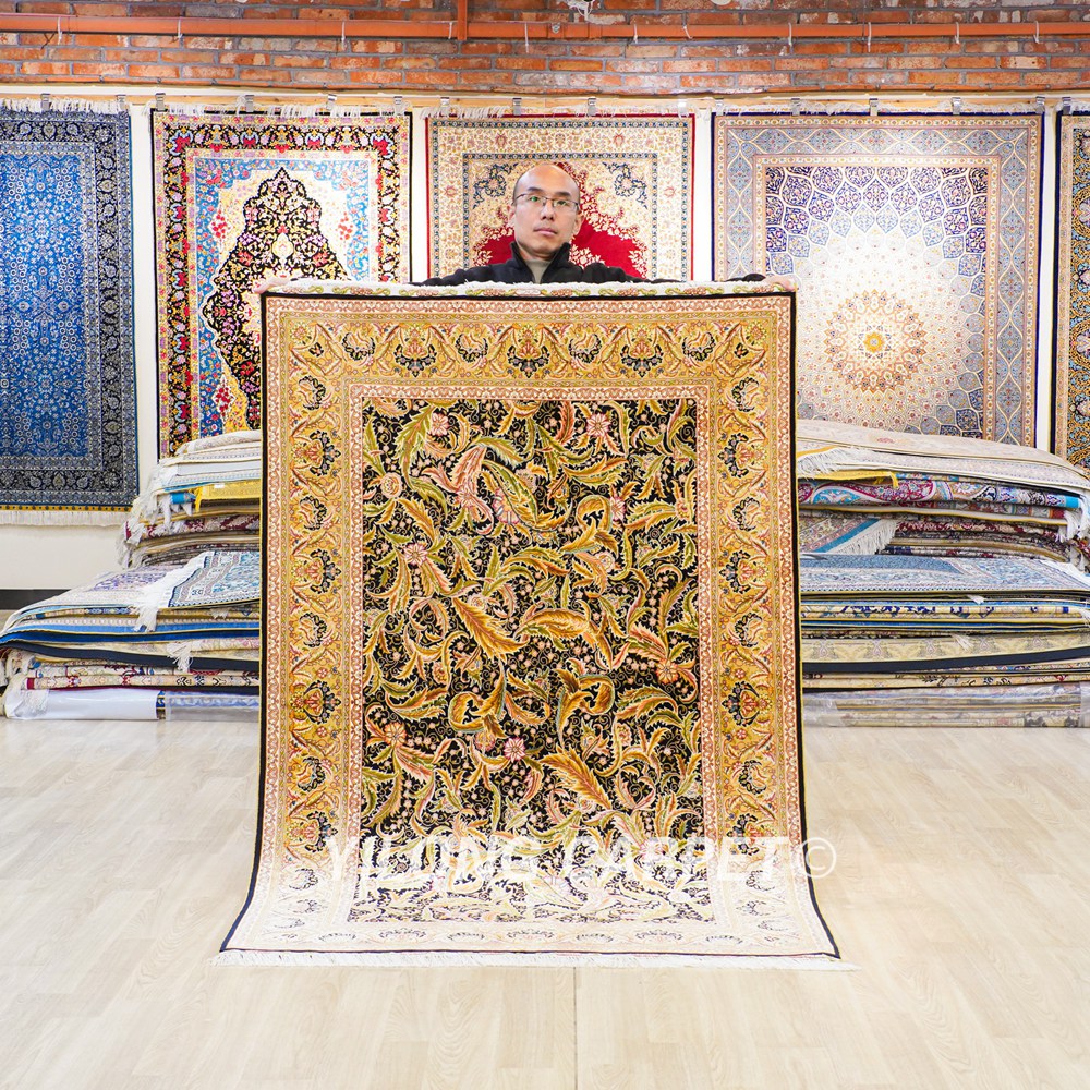 Turkish Silk Rug Oriental Handmade Area Silk Rug 4x6ft