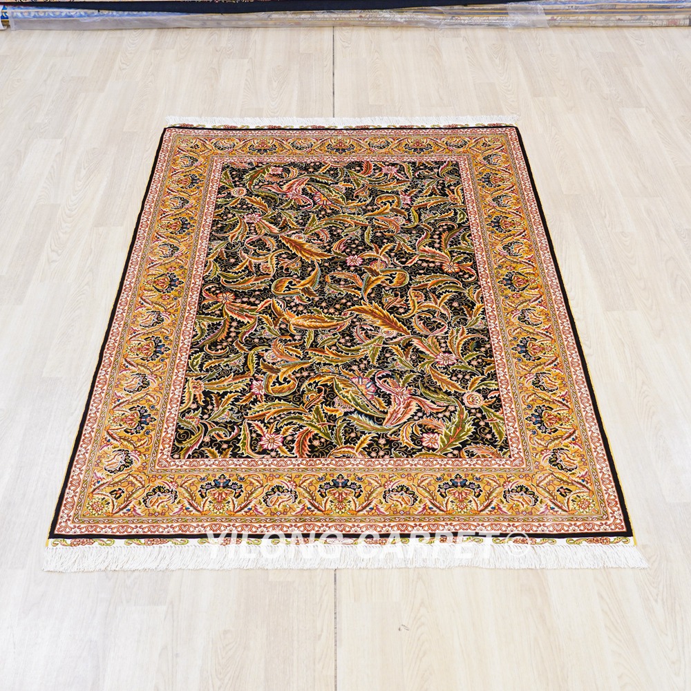 Turkish Silk Rug Oriental Handmade Area Silk Rug 4x6ft - Image 4