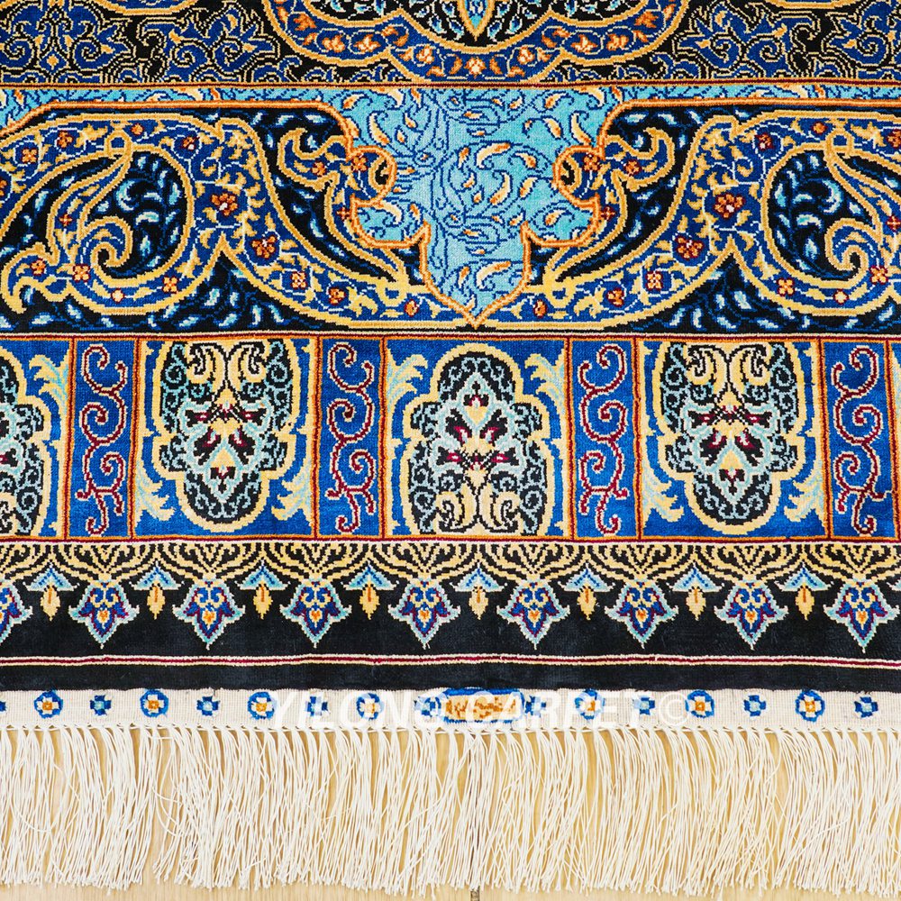 Turkish Silk Rug Blue Oriental Hand Knotted Area Silk Rug 4x6ft - Image 6