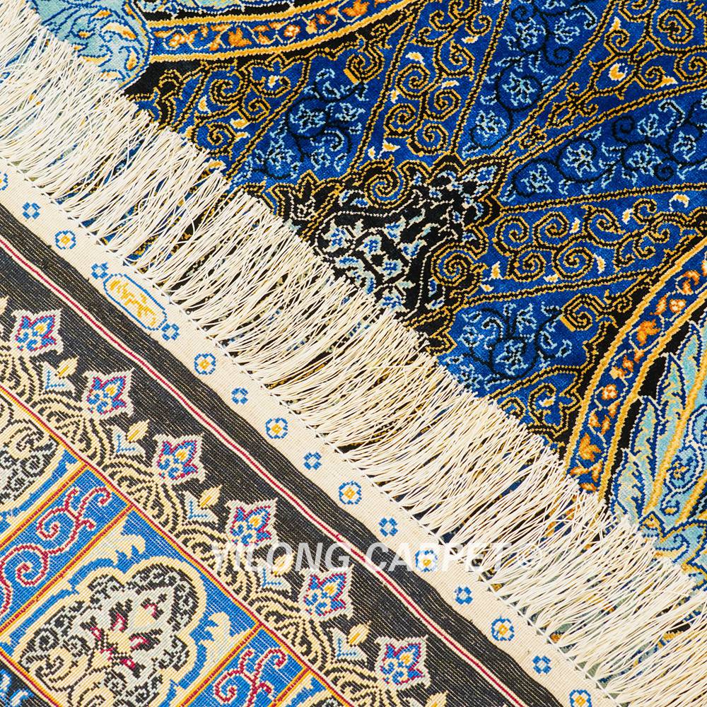 Turkish Silk Rug Blue Oriental Hand Knotted Area Silk Rug 4x6ft - Image 8