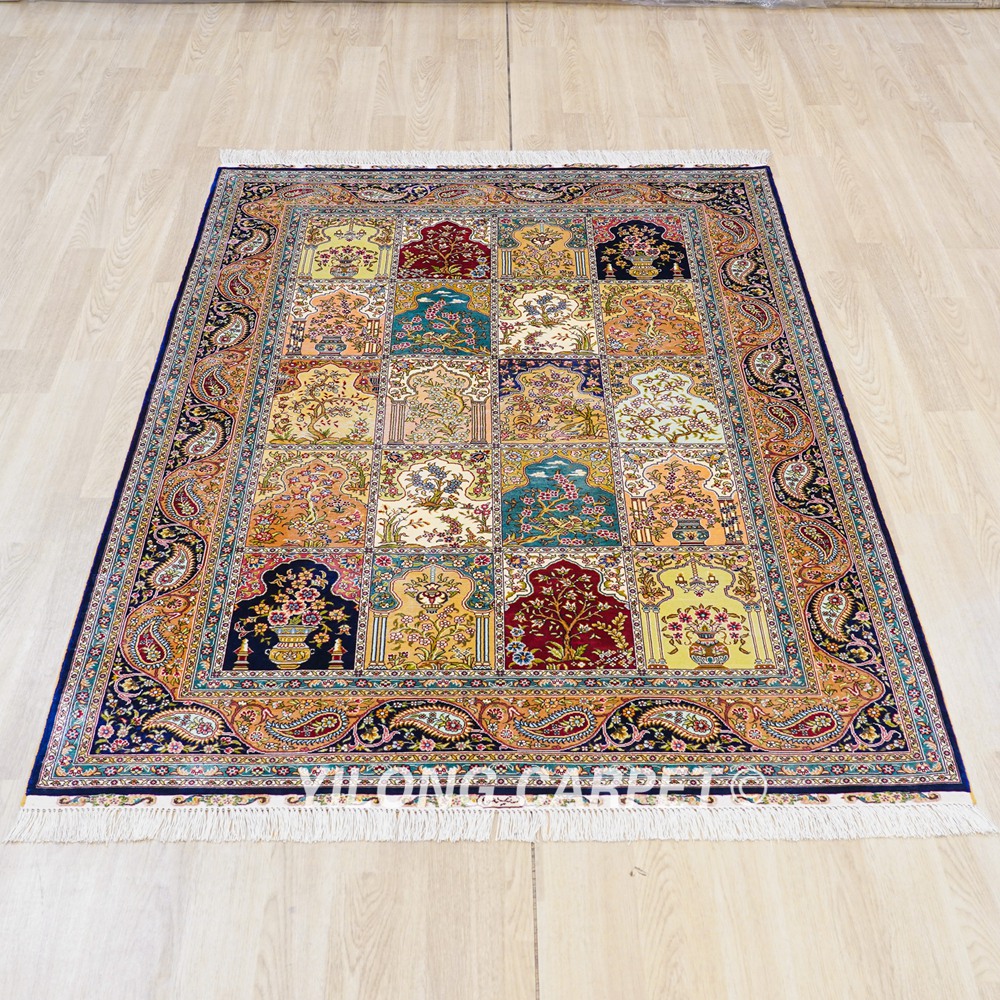 Turkish Rug Four Season Design Oriental Handmade Area Silk Rug 4x6ft - Image 3