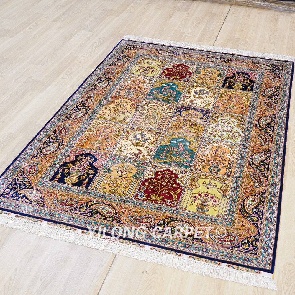 Turkish Rug Four Season Design Oriental Handmade Area Silk Rug 4x6ft - Image 4