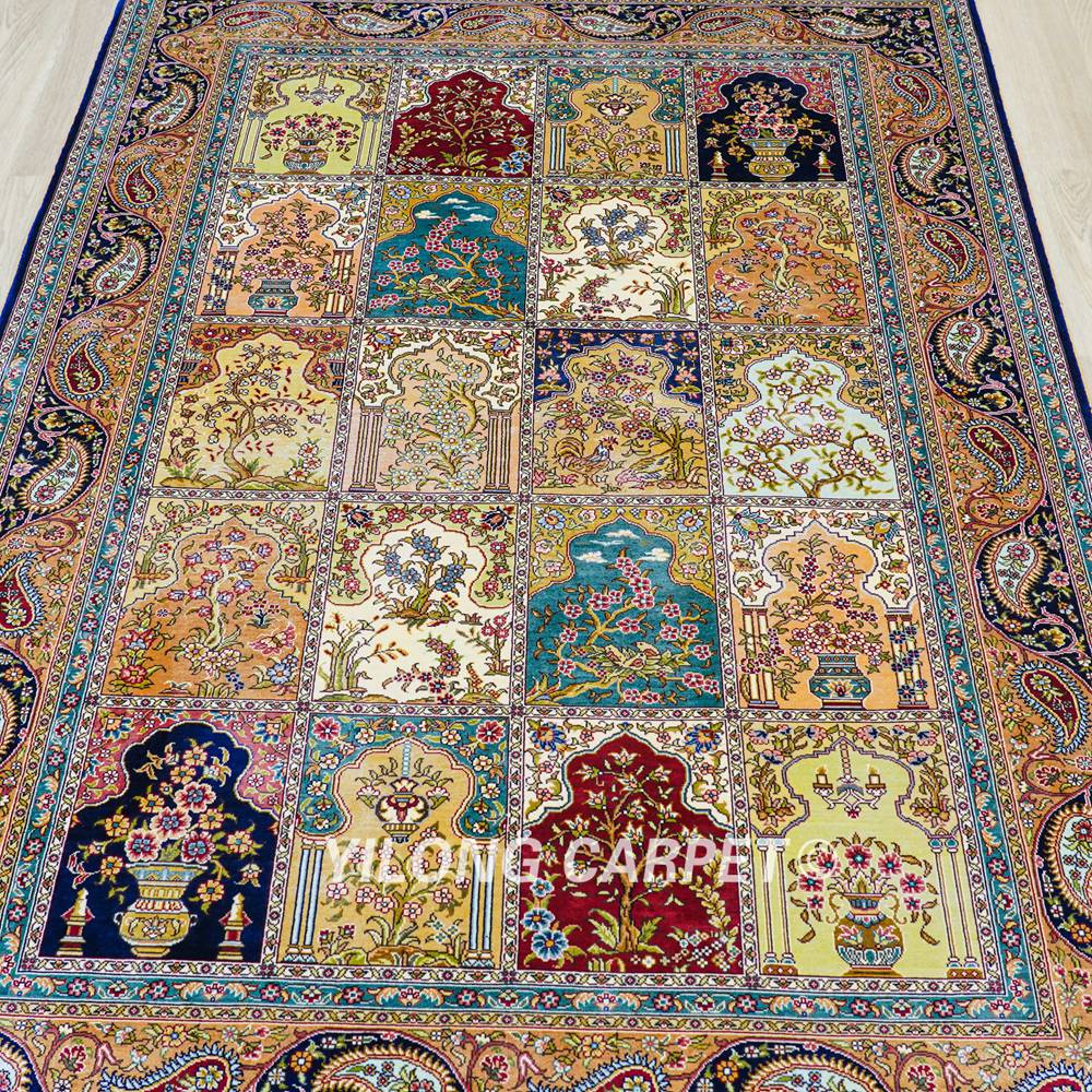 Turkish Rug Four Season Design Oriental Handmade Area Silk Rug 4x6ft - Image 5