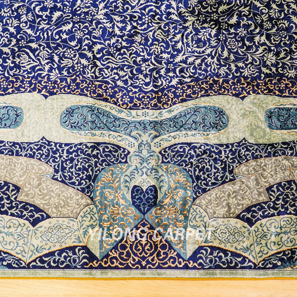 Turkish Silk Rug Blue Handmade Area Silk Rug 4x6ft - Image 7