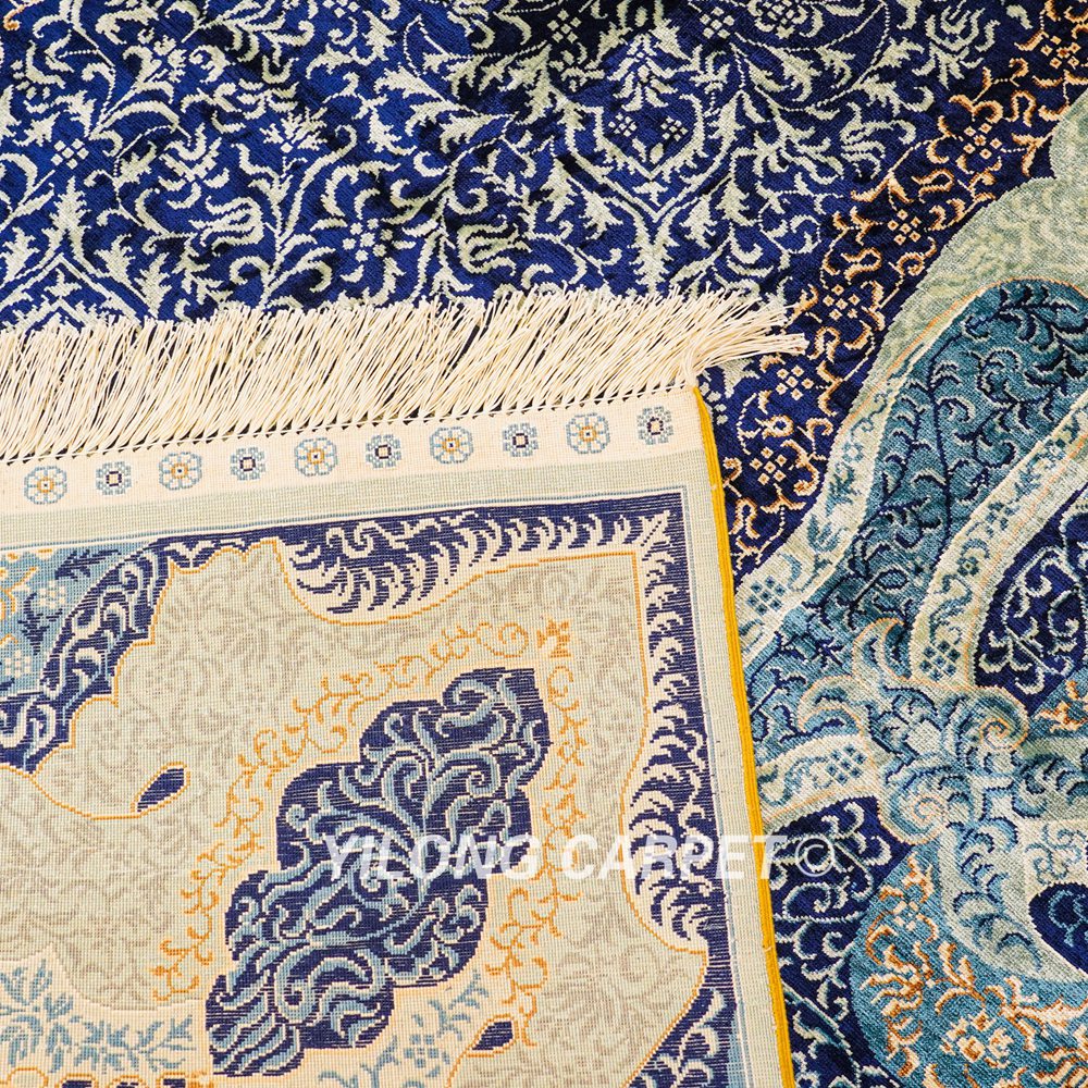 Turkish Silk Rug Blue Handmade Area Silk Rug 4x6ft - Image 8