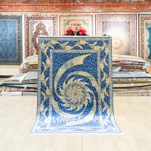 Handmade Turkish Rug Blue Oriental Area Silk Rug 4x6ft