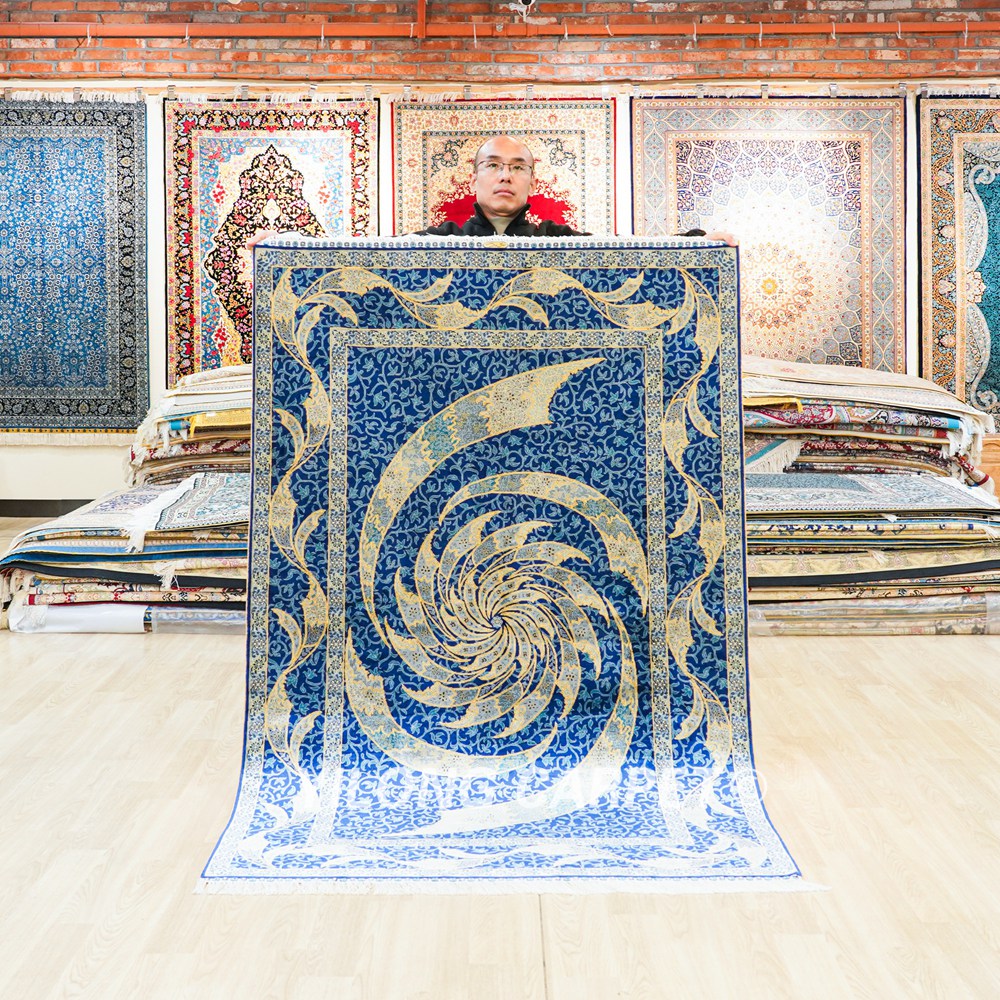 Handmade Turkish Rug Blue Oriental Area Silk Rug 4x6ft