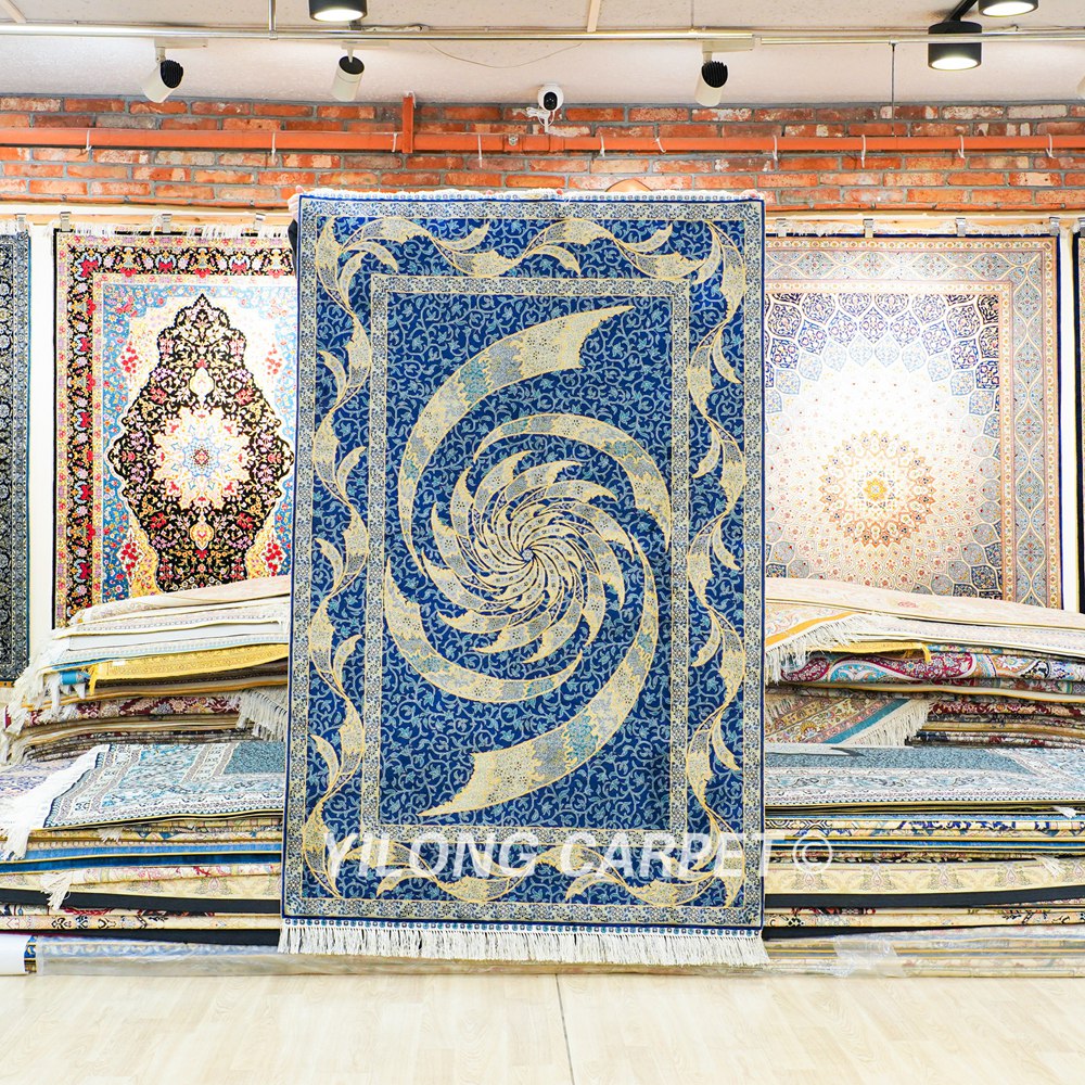 Handmade Turkish Rug Blue Oriental Area Silk Rug 4x6ft - Image 2