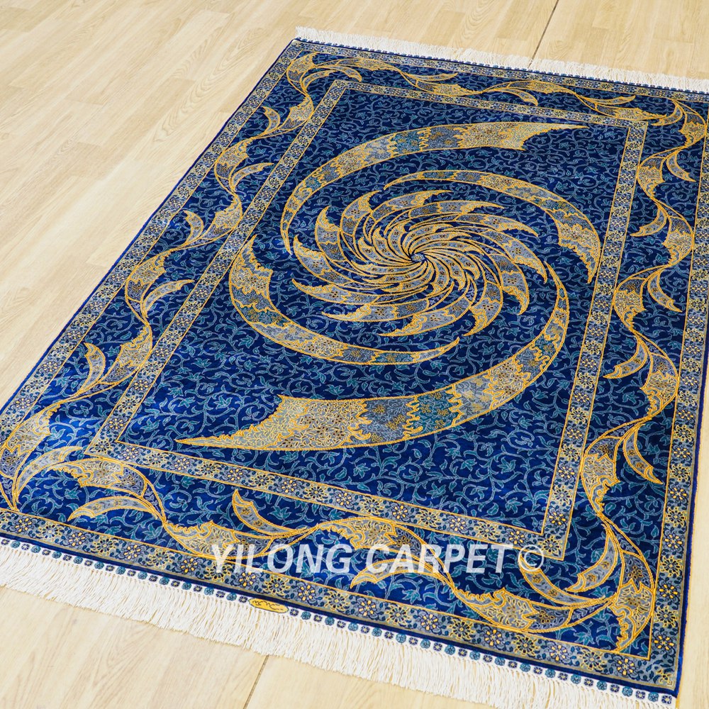 Handmade Turkish Rug Blue Oriental Area Silk Rug 4x6ft - Image 4