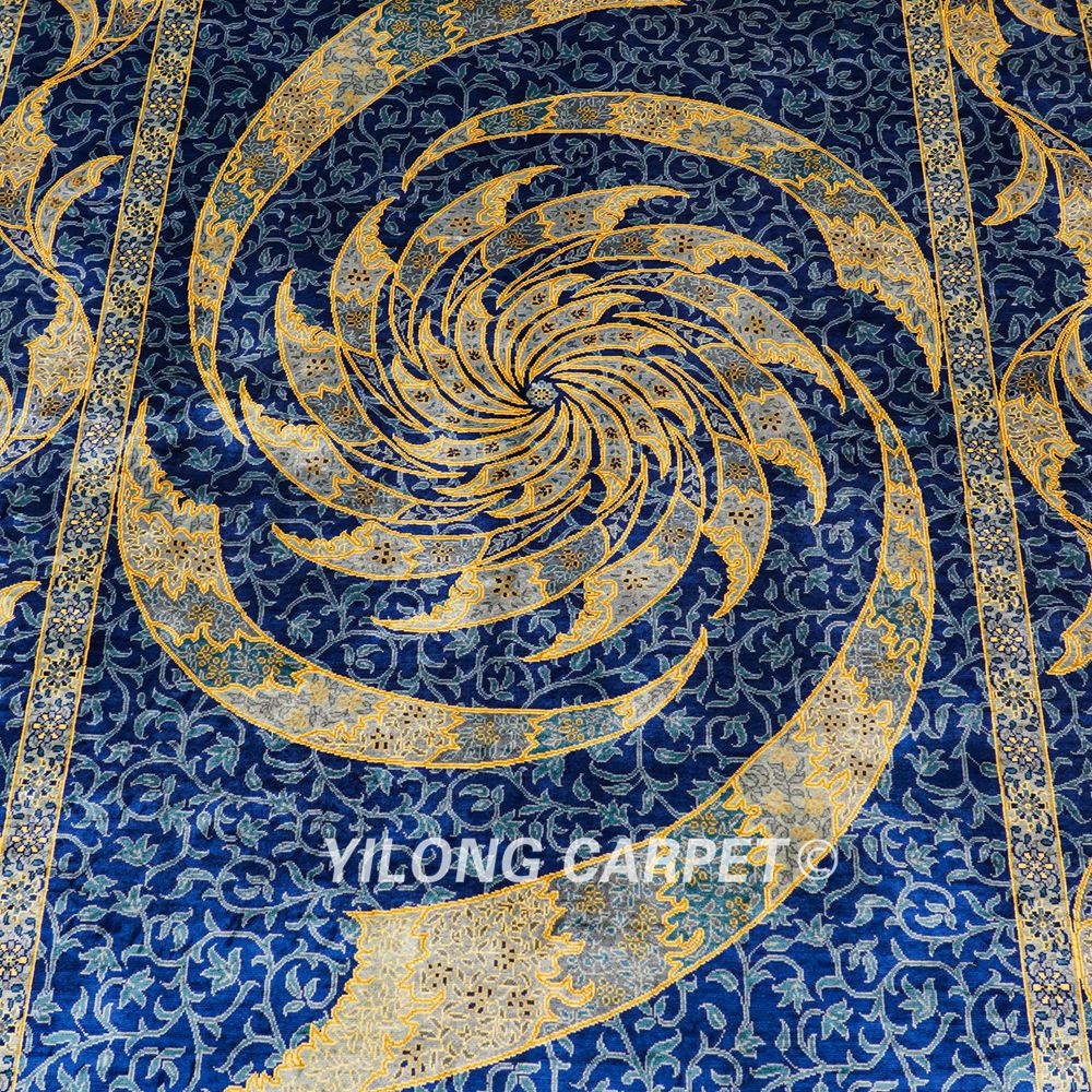 Handmade Turkish Rug Blue Oriental Area Silk Rug 4x6ft - Image 5