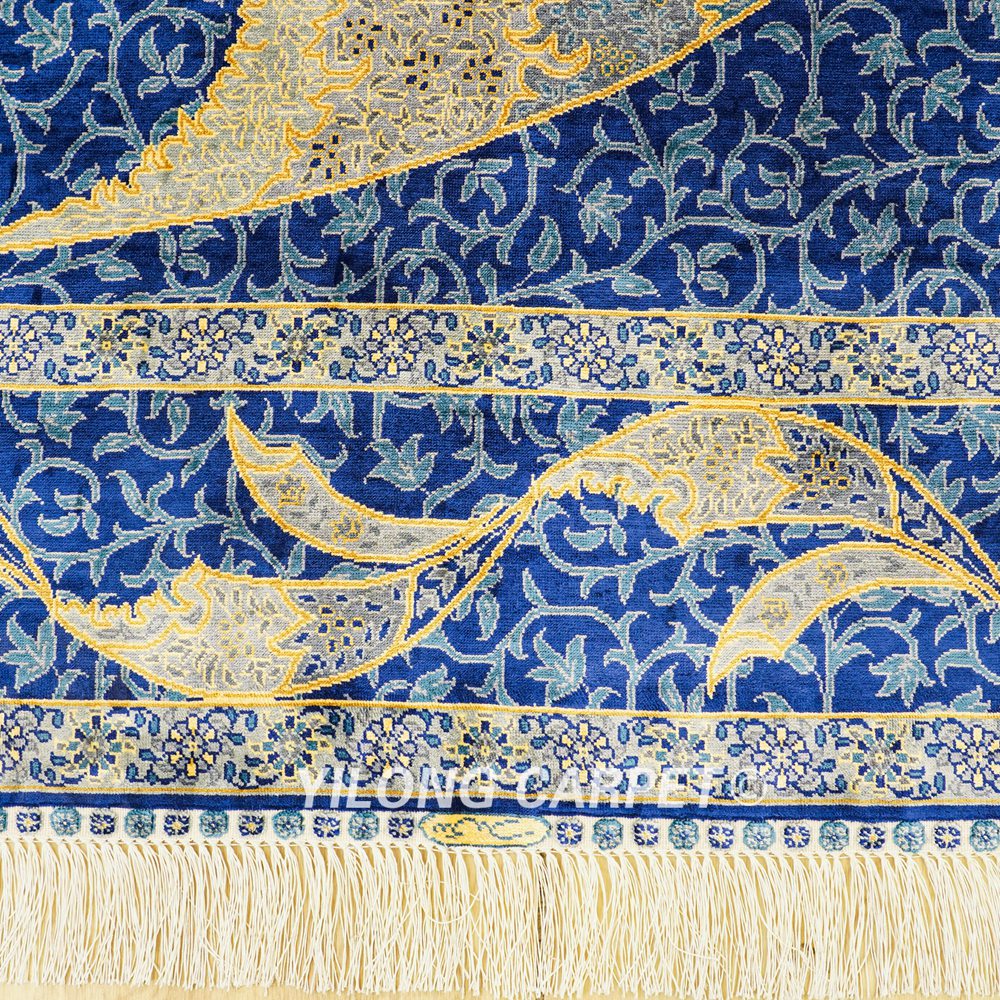 Handmade Turkish Rug Blue Oriental Area Silk Rug 4x6ft - Image 6