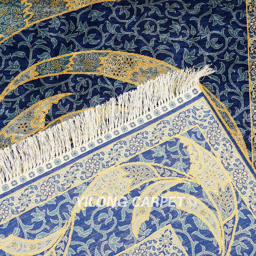 Handmade Turkish Rug Blue Oriental Area Silk Rug 4x6ft - Image 8