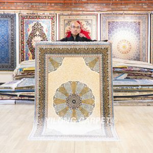 Turkish Rug Beige Oriental Handmade Area Silk Rug 4x6ft