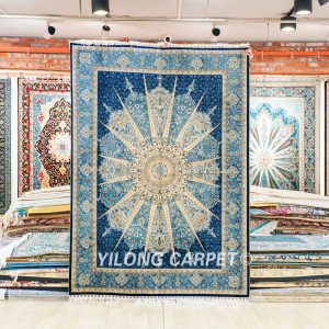 Turkish Carpet Oriental Silk Rug Blue Handmade Carpet 5x7ft