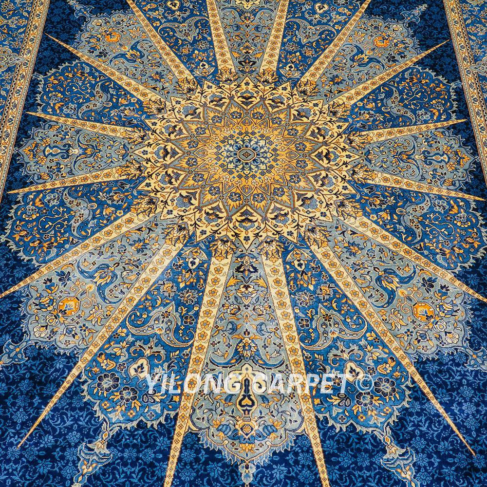 Turkish Carpet Oriental Silk Rug Blue Handmade Carpet 5x7ft - Image 4