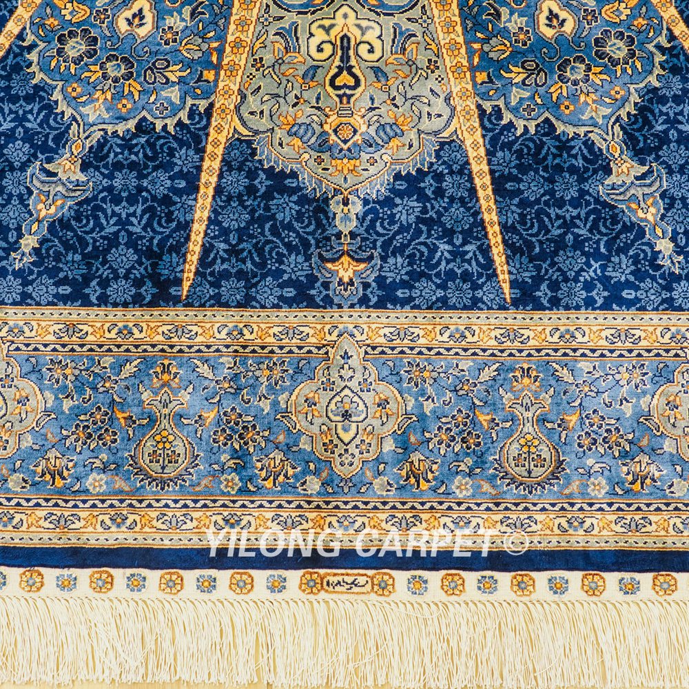 Turkish Carpet Oriental Silk Rug Blue Handmade Carpet 5x7ft - Image 5
