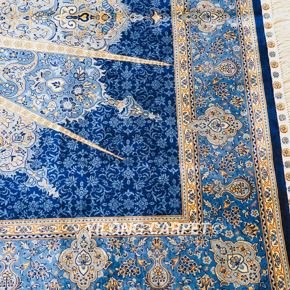 Turkish Carpet Oriental Silk Rug Blue Handmade Carpet 5x7ft - Image 7