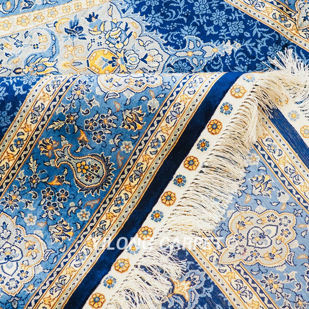 Turkish Carpet Oriental Silk Rug Blue Handmade Carpet 5x7ft - Image 8