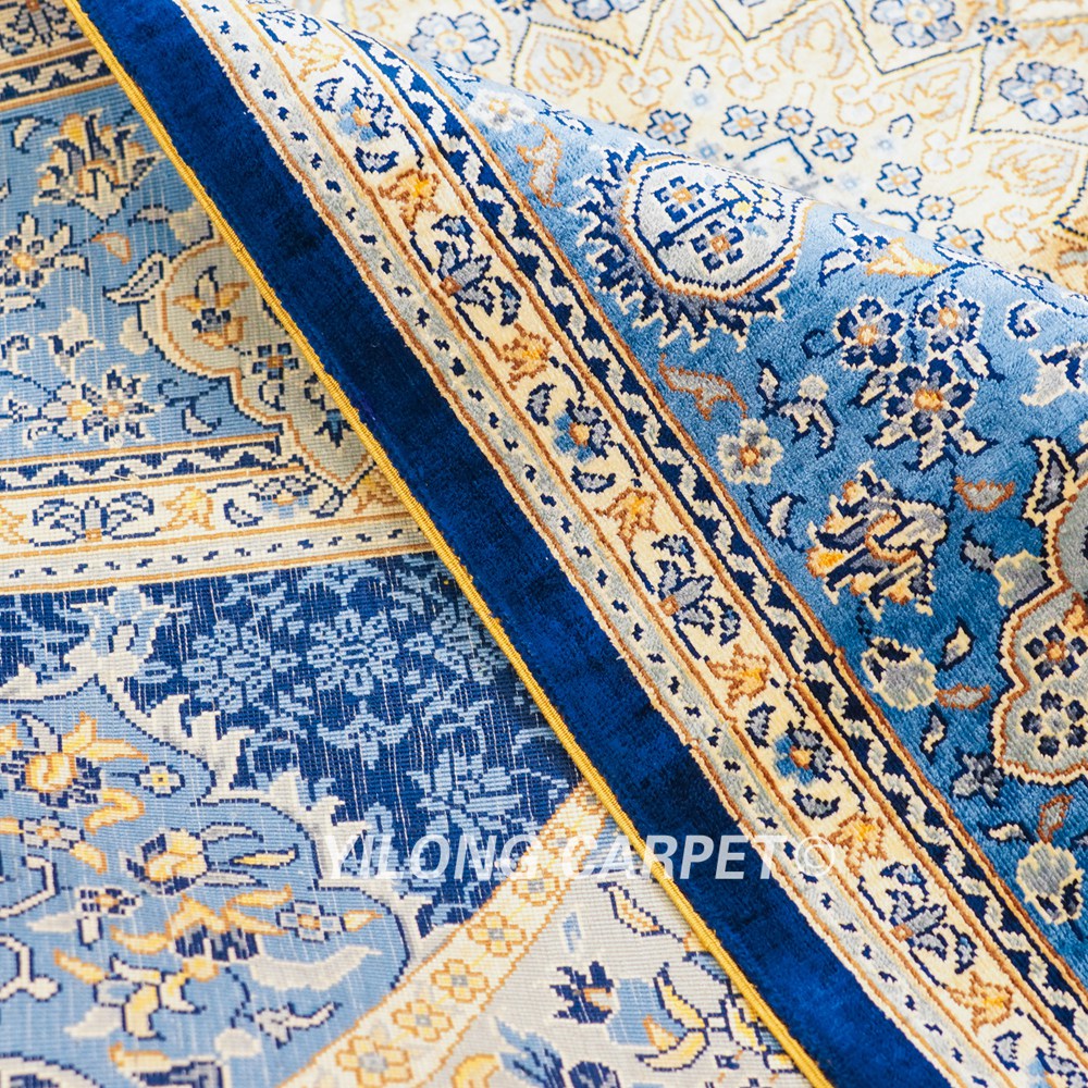 Turkish Carpet Oriental Silk Rug Blue Handmade Carpet 5x7ft - Image 9