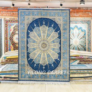 Turkish Carpet Oriental Silk Rug Blue Handmade Carpet 5x7ft
