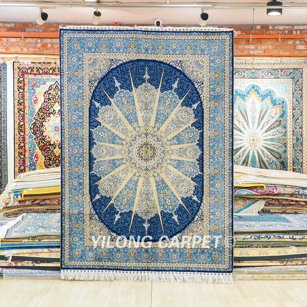 Turkish Carpet Oriental Silk Rug Blue Handmade Carpet 5x7ft