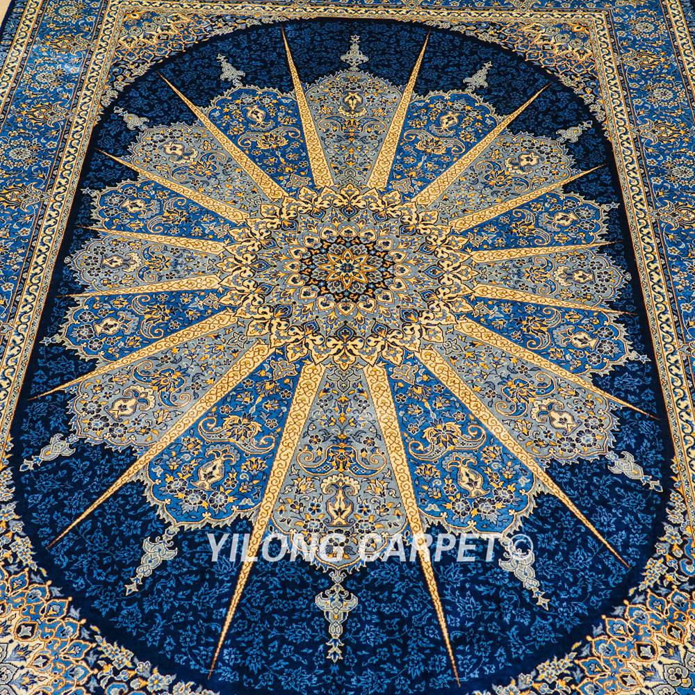 Turkish Carpet Oriental Silk Rug Blue Handmade Carpet 5x7ft - Image 4