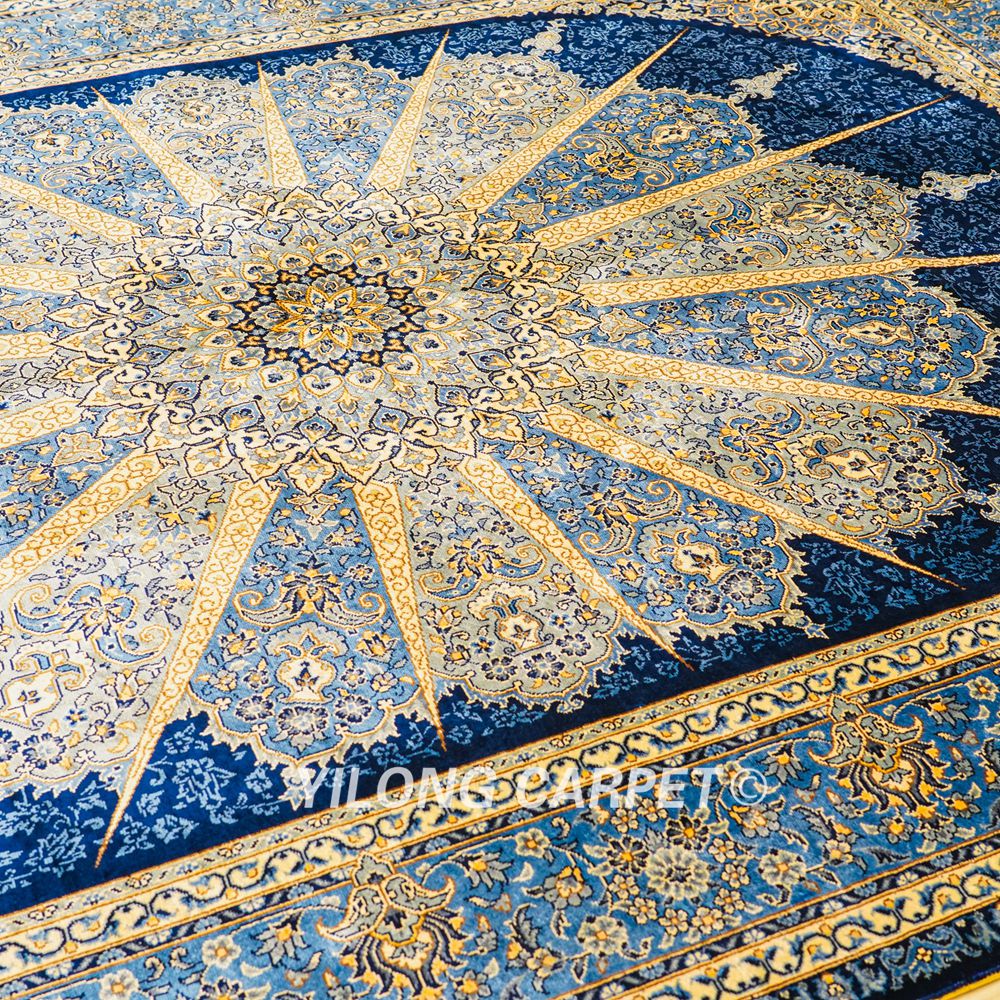 Turkish Carpet Oriental Silk Rug Blue Handmade Carpet 5x7ft - Image 7