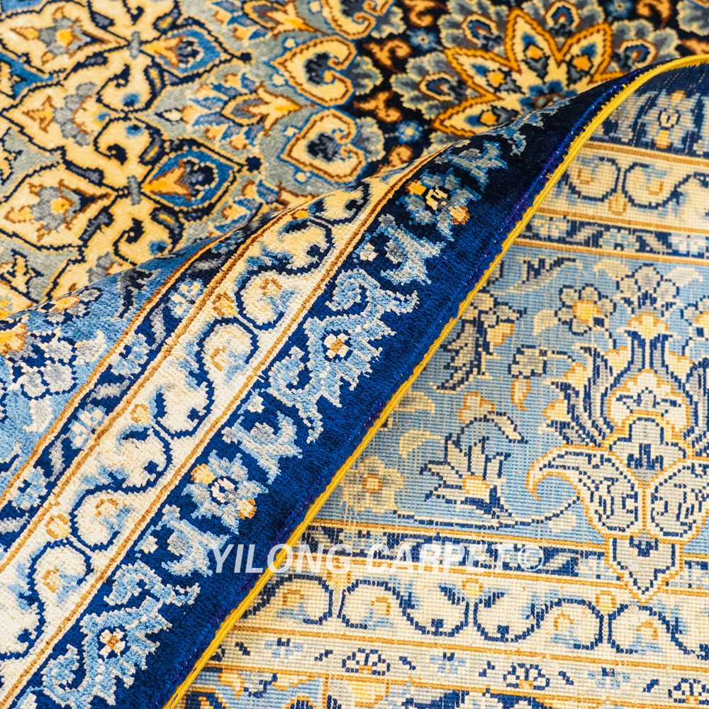 Turkish Carpet Oriental Silk Rug Blue Handmade Carpet 5x7ft - Image 9