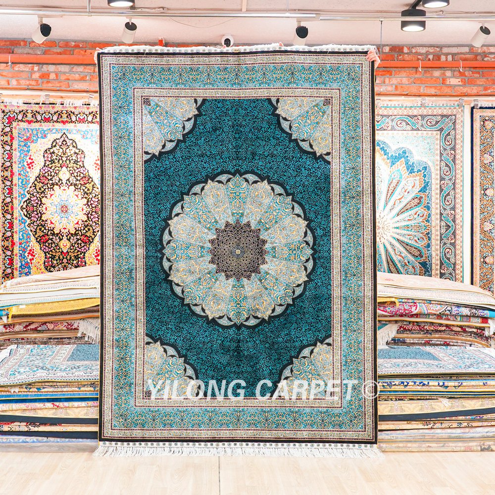 Turkish Silk Carpet Oriental Silk Rug Blue Handmade Carpet 5x7ft