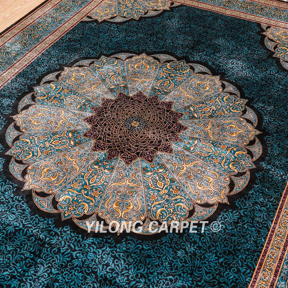 Turkish Silk Carpet Oriental Silk Rug Blue Handmade Carpet 5x7ft - Image 6