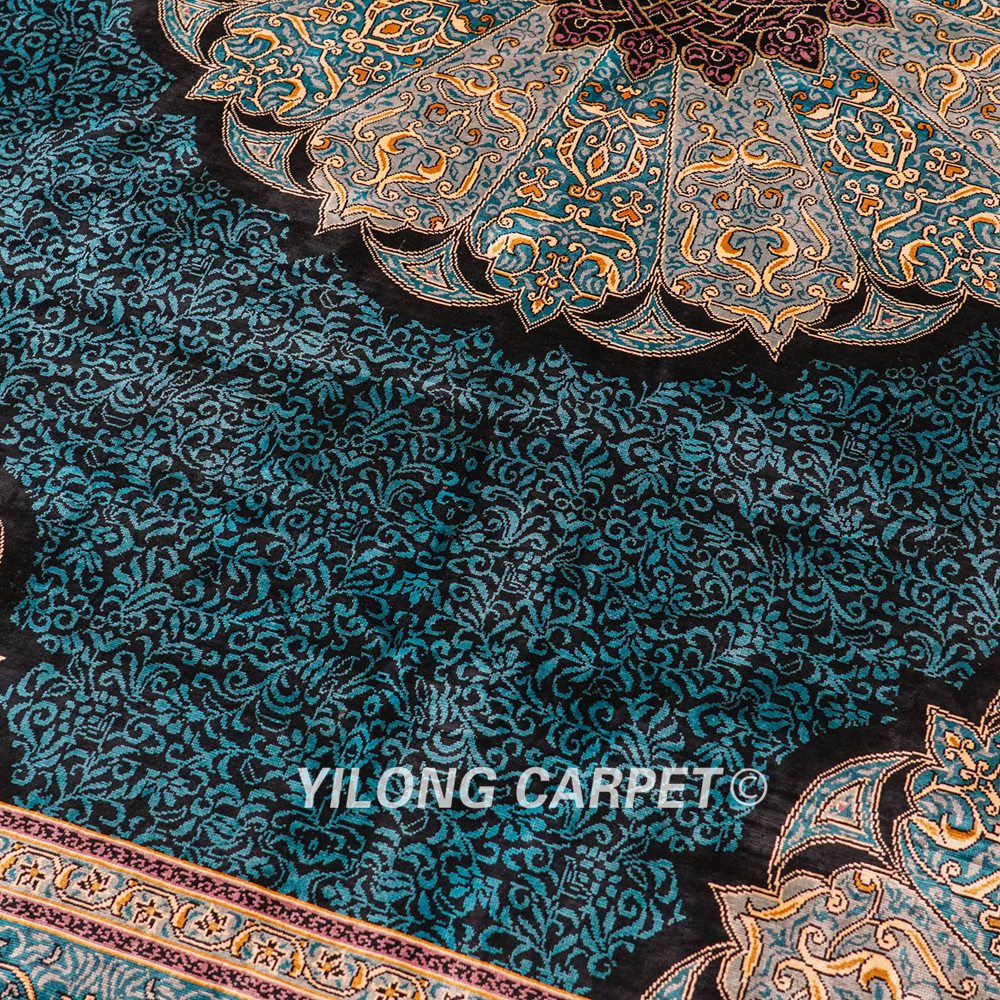 Turkish Silk Carpet Oriental Silk Rug Blue Handmade Carpet 5x7ft - Image 8