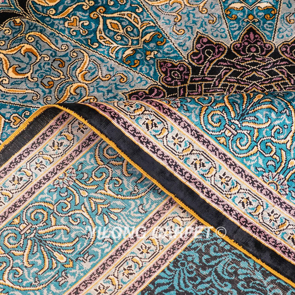 Turkish Silk Carpet Oriental Silk Rug Blue Handmade Carpet 5x7ft - Image 9