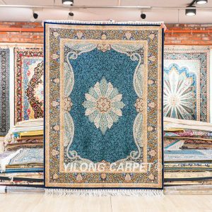 Turkish Carpet Oriental Silk Rug Blue Handmade Carpet 5x7ft