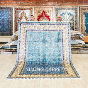 Turkish Silk Rug Seven Hill Flowers Blue Handmade Silk Carpet Luxury Oriental Rug 6x9ft