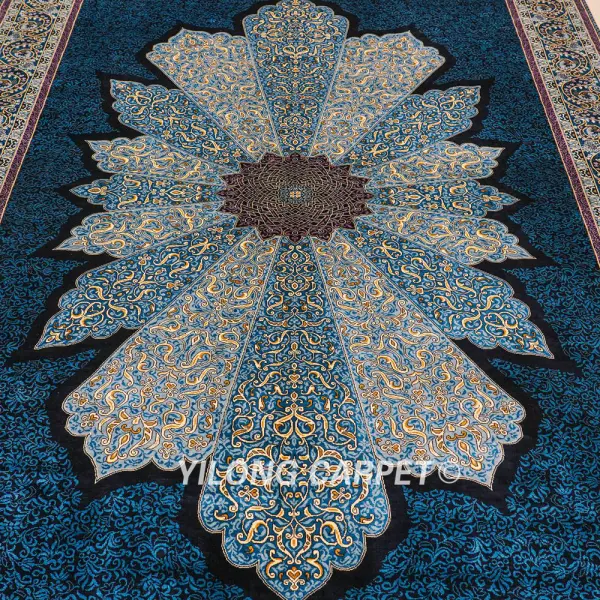 Sultan Design Blue Turkish Handmade Silk Carpet Luxury Oriental