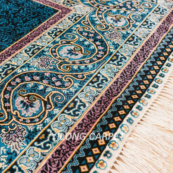 Sultan Design Blue Turkish Handmade Silk Carpet Luxury Oriental