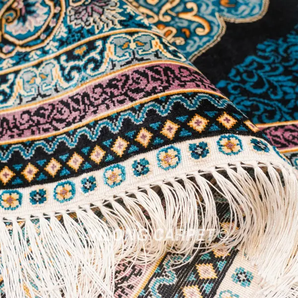 Sultan Design Blue Turkish Handmade Silk Carpet Luxury Oriental