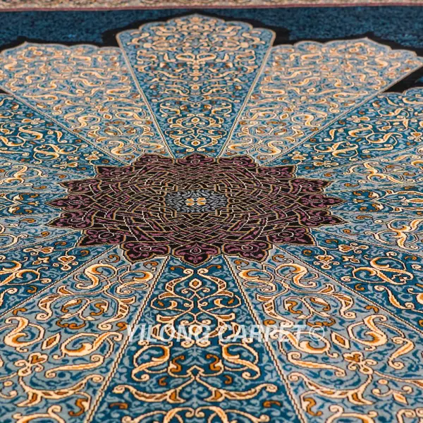 Sultan Design Blue Turkish Handmade Silk Carpet Luxury Oriental