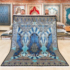Turkish Carpet Blue Handmade Silk Carpet Luxury Oriental Rug 6x9ft