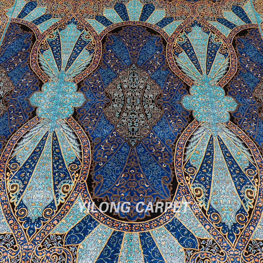 Turkish Carpet Blue Handmade Silk Carpet Luxury Oriental Rug 6x9ft - Image 5