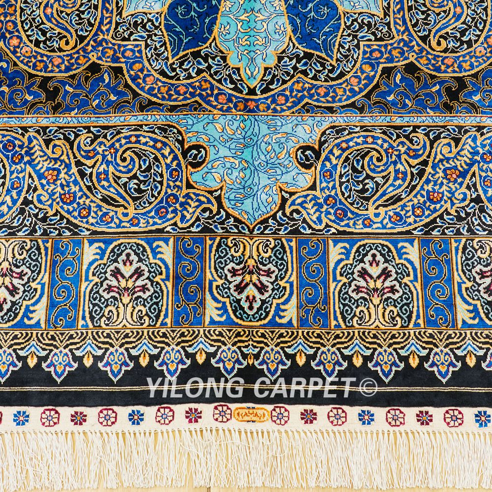 Turkish Carpet Blue Handmade Silk Carpet Luxury Oriental Rug 6x9ft - Image 6